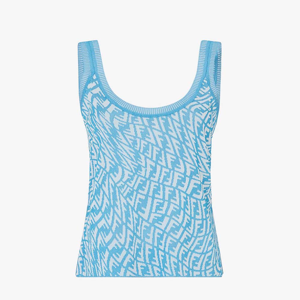 Front view of Fendi Women Light Blue Viscose Top in soft light blue