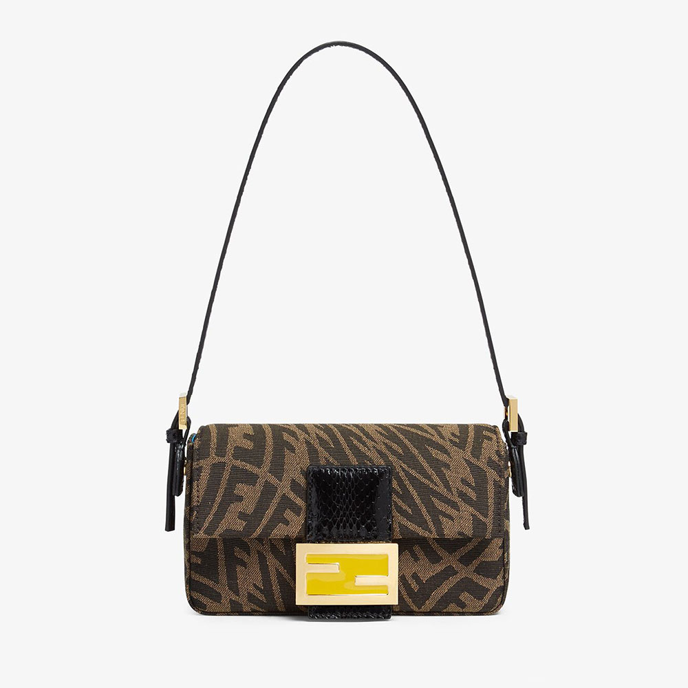 Front view of Fendi Women Mini Baguette 1997 Brown Jacquard FF Vertigo Bag