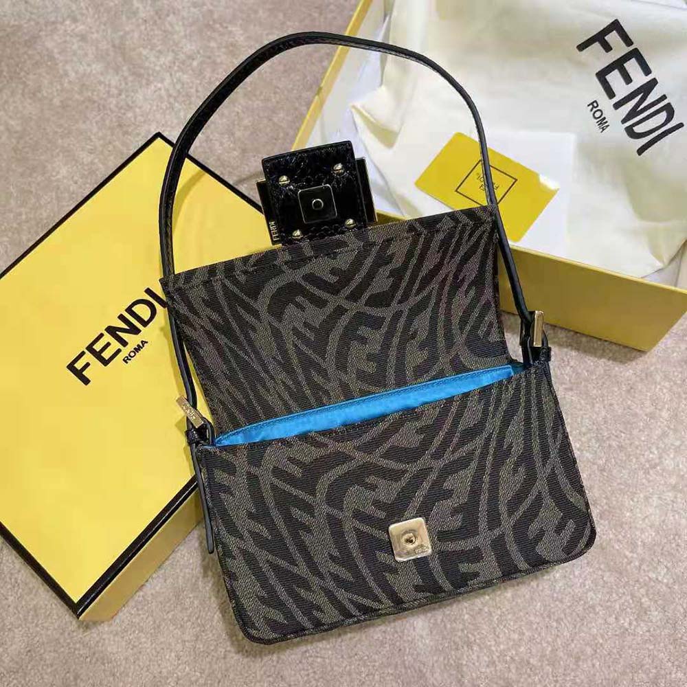 Fendi Women Mini Baguette 1997 Brown Jacquard FF Vertigo Bag - image 4