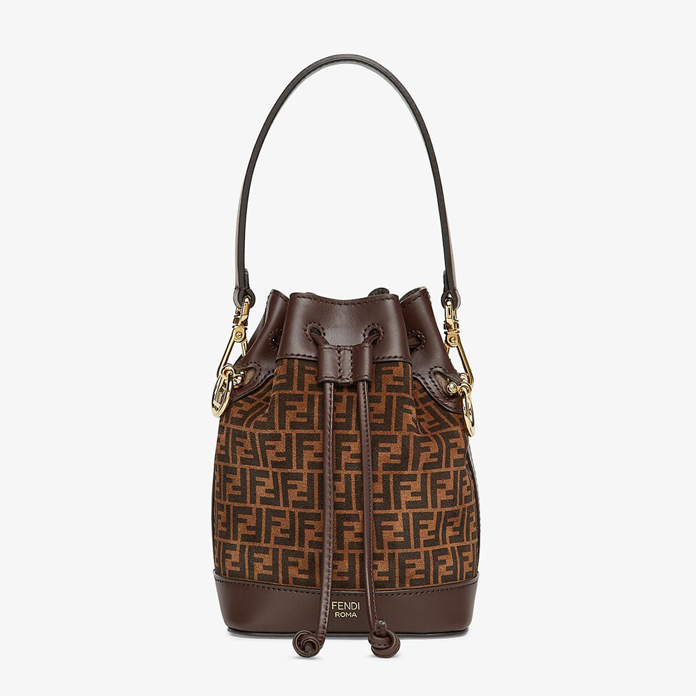 Front view of Fendi Women Mon Tresor Brown Leather Mini-Bag with FF Print