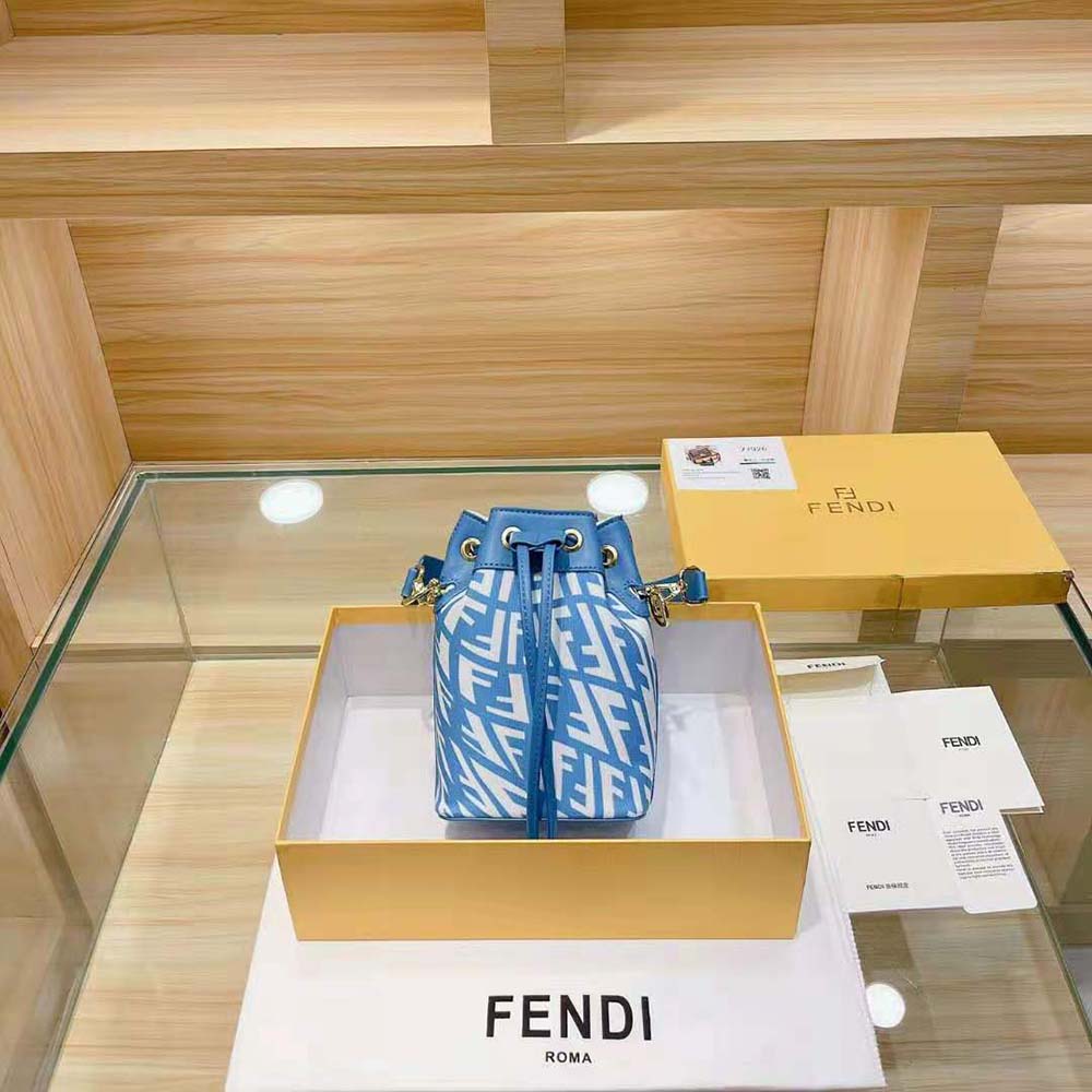 Fendi Women Mon Tresor Glazed Canvas Mini-Bag-Blue - image 3