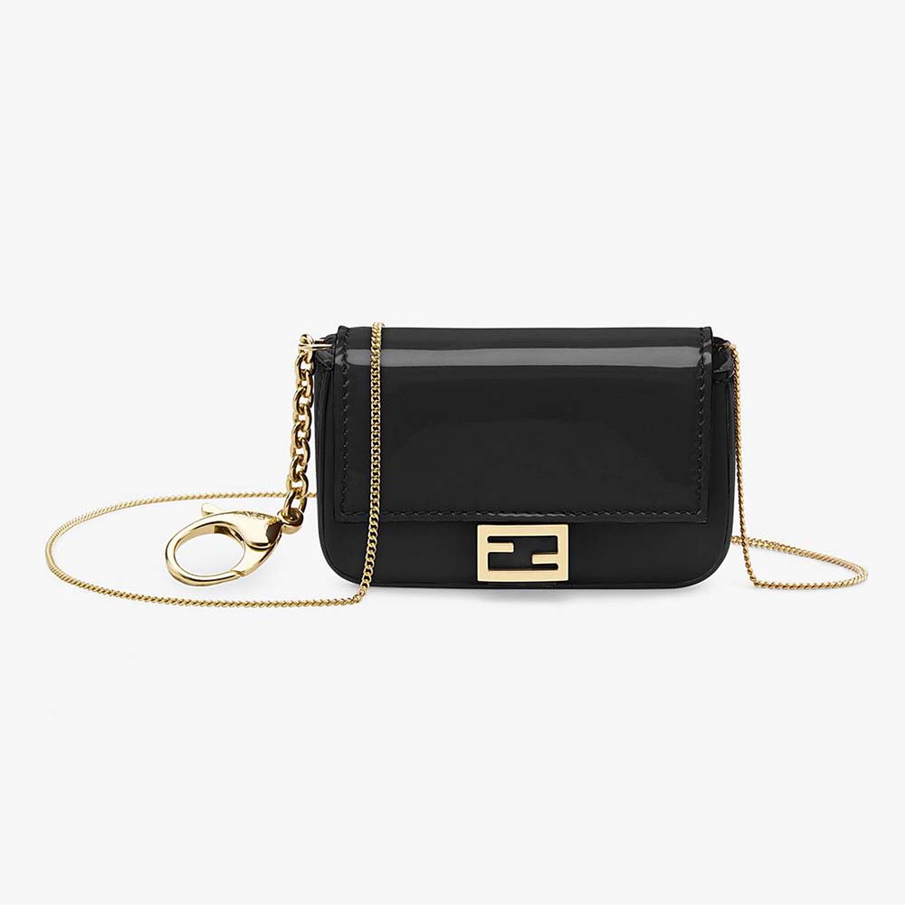 Front view of Fendi Women Nano Baguette Black Patent Leather Charm