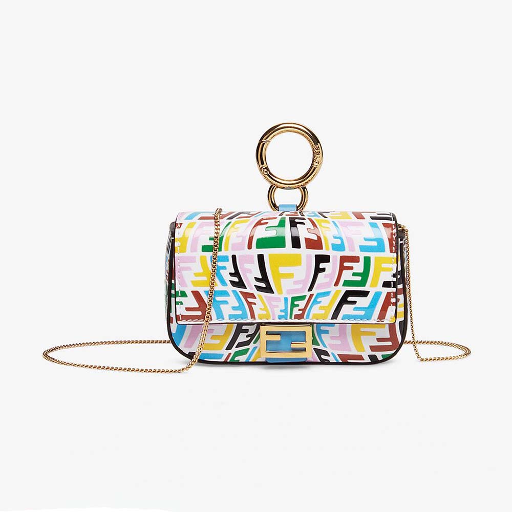Front view of Fendi Women Nano Baguette Charm Multicolor Leather Charm in blue