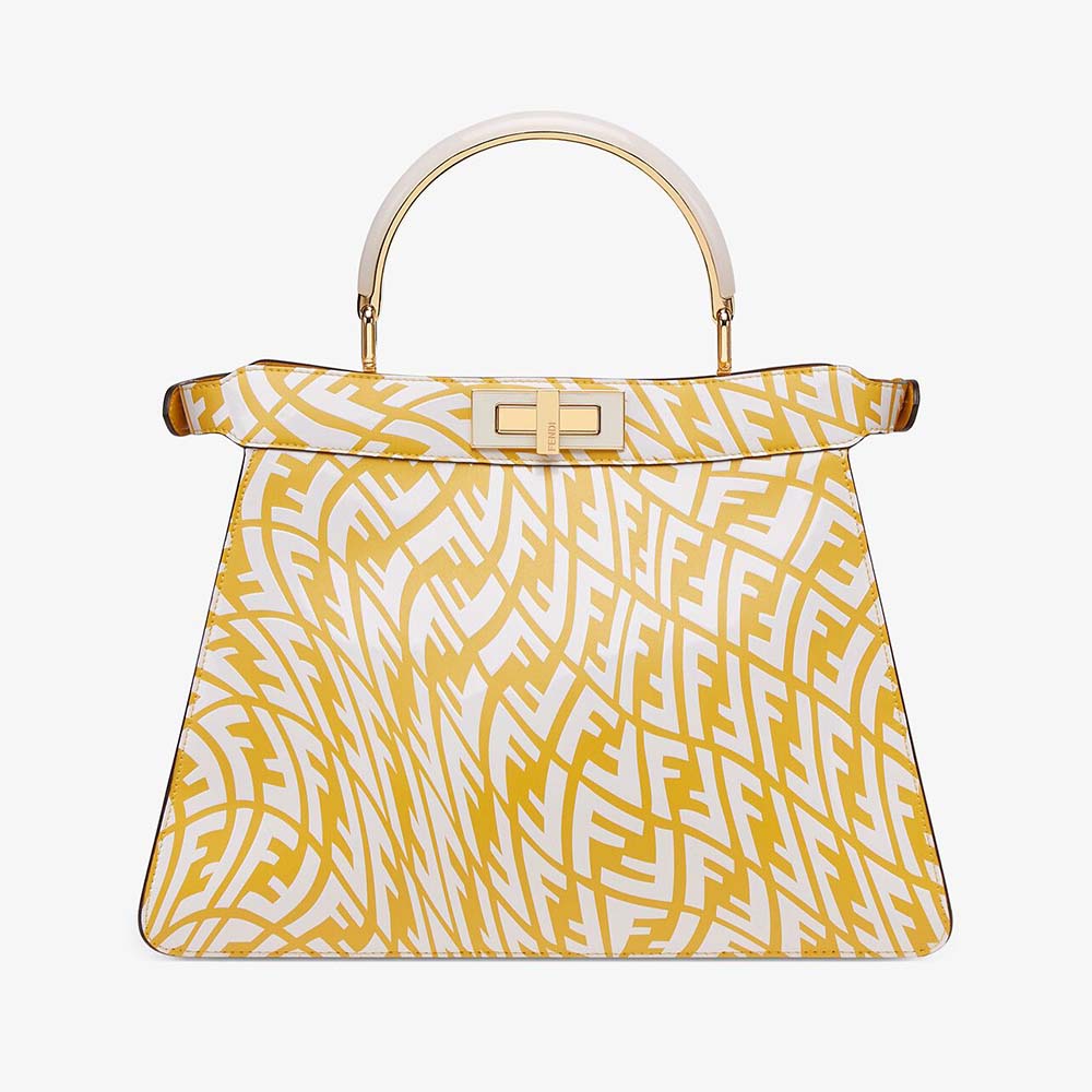 Front view of Fendi Women Peekaboo Iseeu Medium Yellow and white FF Vertigo Leather Bag
