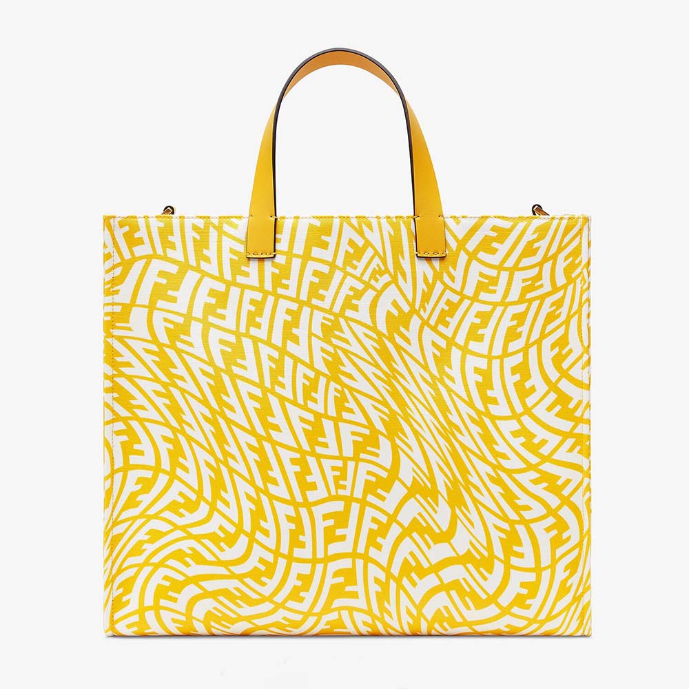 Front view of Fendi Women Shopper Yellow Glazed Canvas Bag with gold hardware