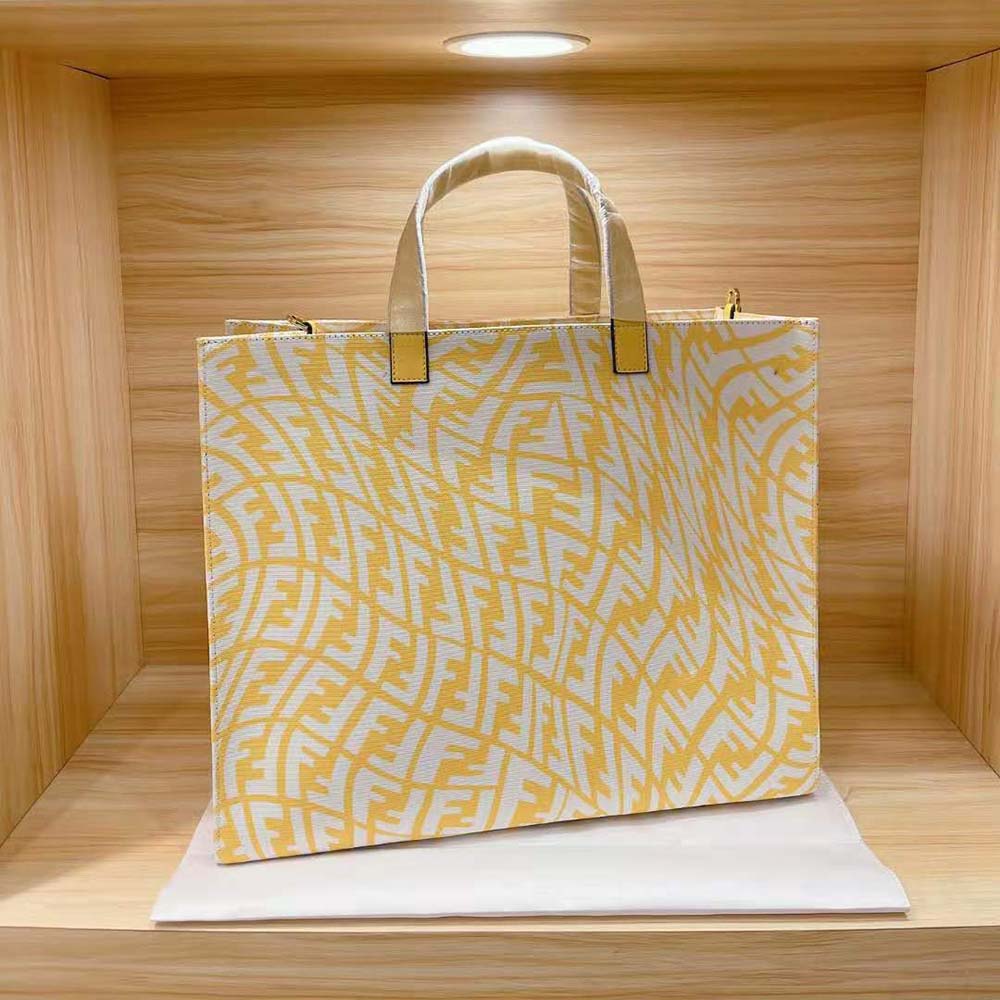 Fendi Women Shopper Yellow Glazed Canvas Bag - image 4