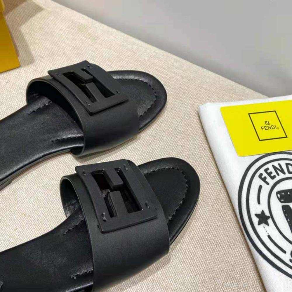 Fendi Women Signature Black Leather Slides in 0.4 inches Heel Height - image 8