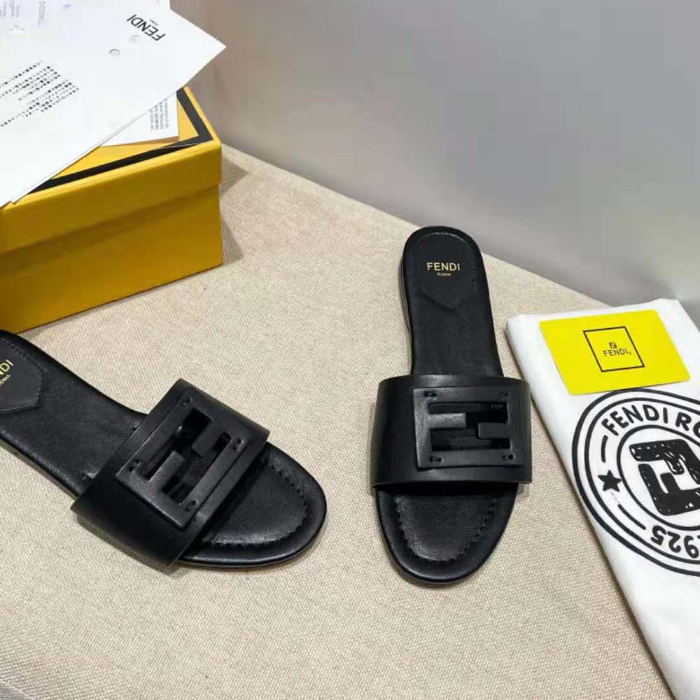 Fendi Women Signature Black Leather Slides in 0.4 inches Heel Height - image 7