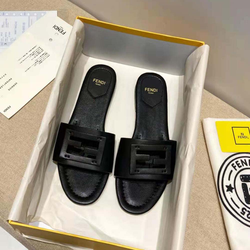 Fendi Women Signature Black Leather Slides in 0.4 inches Heel Height - image 6
