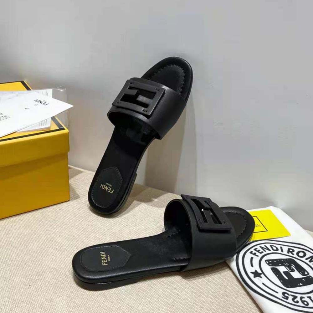 Fendi Women Signature Black Leather Slides in 0.4 inches Heel Height - image 4