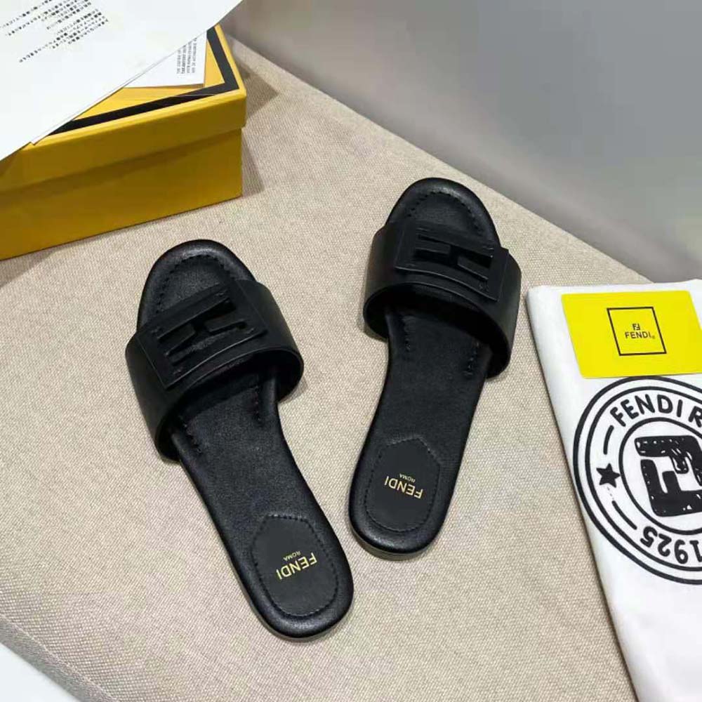 Fendi Women Signature Black Leather Slides in 0.4 inches Heel Height - image 5