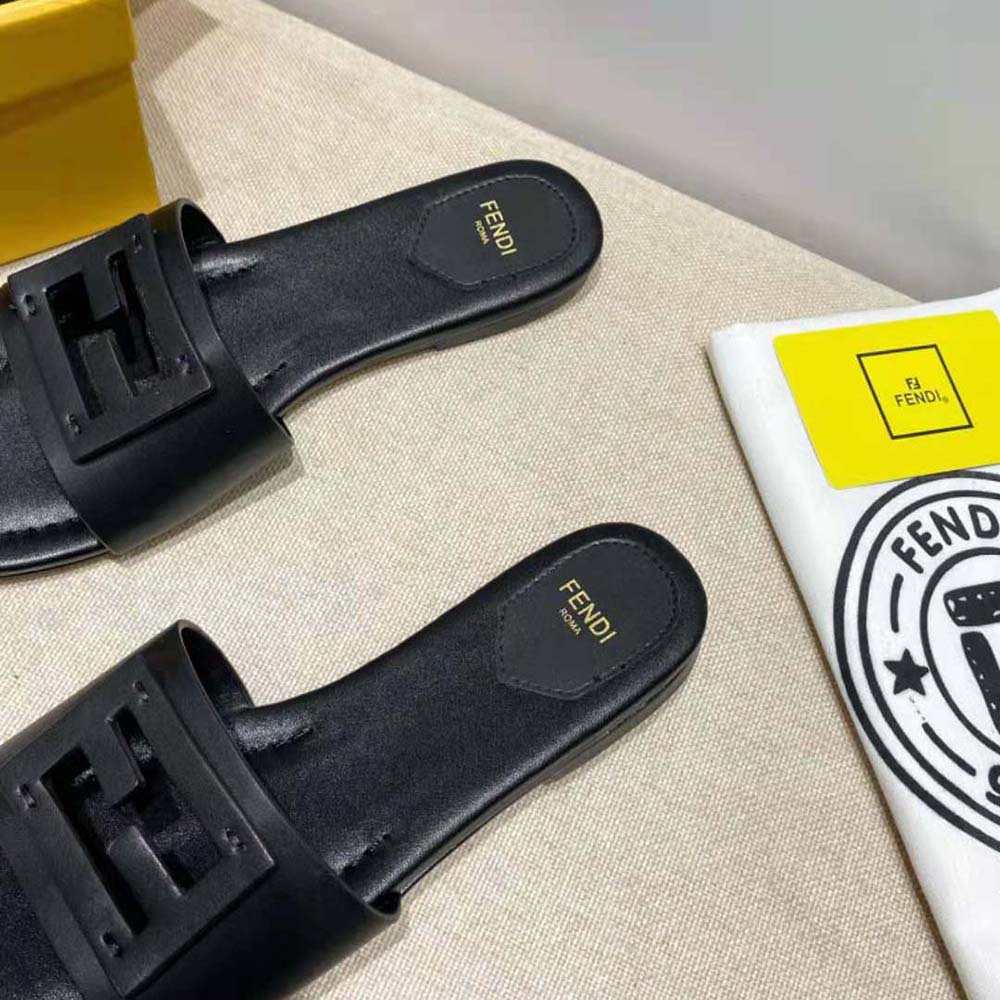 Fendi Women Signature Black Leather Slides in 0.4 inches Heel Height - image 9