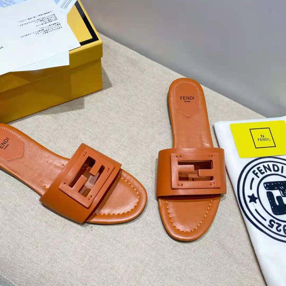 Fendi Women Signature Brown Leather Slides in 0.4 inches Heel Height - image 9