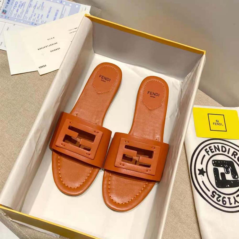 Fendi Women Signature Brown Leather Slides in 0.4 inches Heel Height - image 7