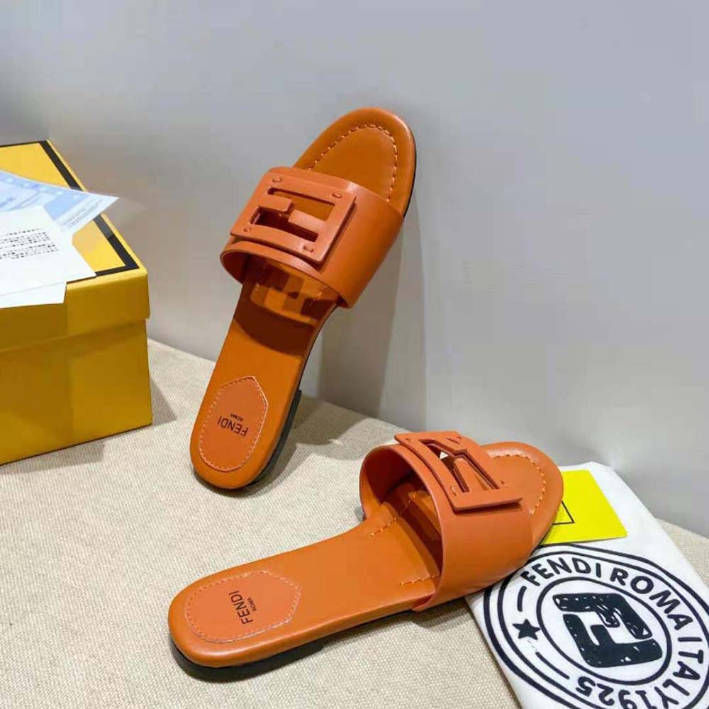 Fendi Women Signature Brown Leather Slides in 0.4 inches Heel Height - image 6