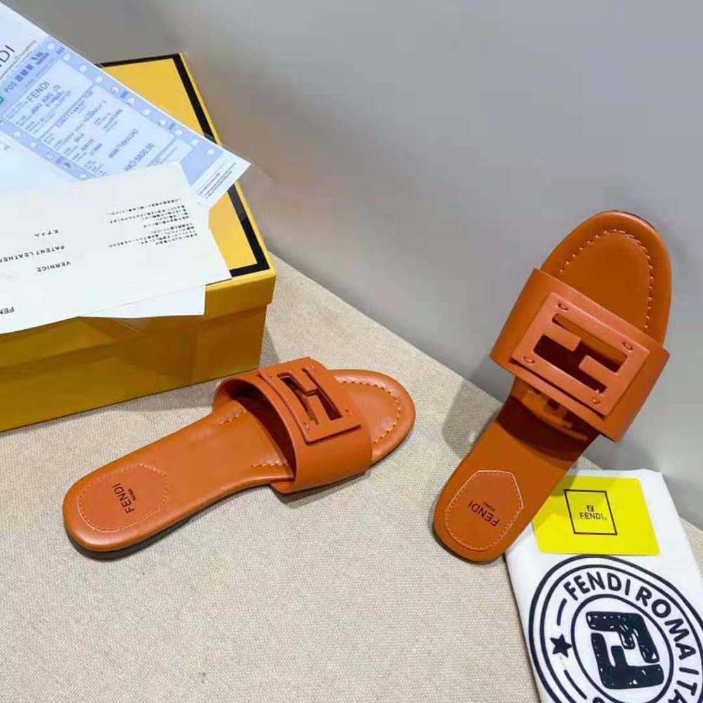 Fendi Women Signature Brown Leather Slides in 0.4 inches Heel Height - image 5