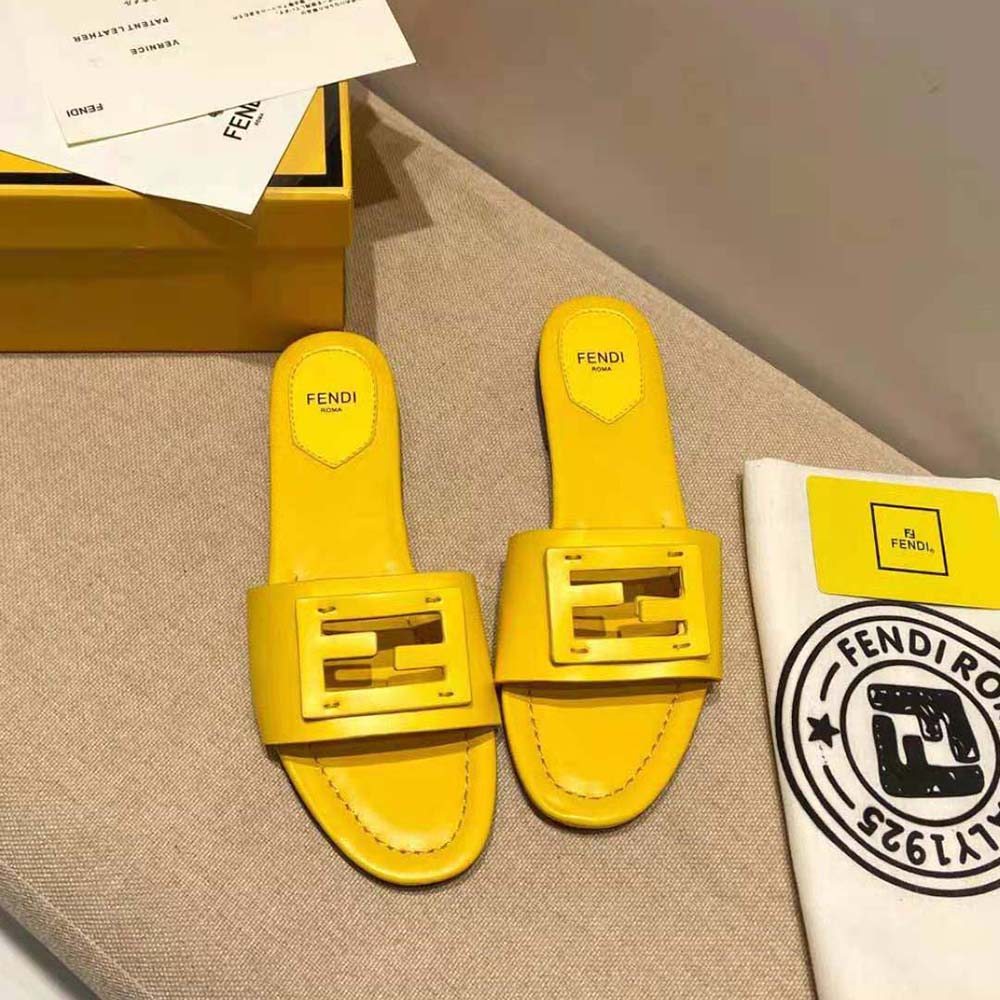 Fendi Women Signature Yellow Leather Slides in 0.4 inches Heel Height - image 9
