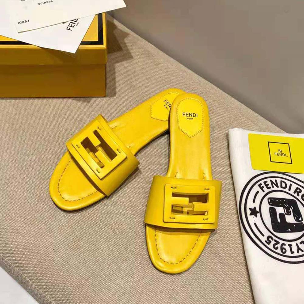 Fendi Women Signature Yellow Leather Slides in 0.4 inches Heel Height - image 7