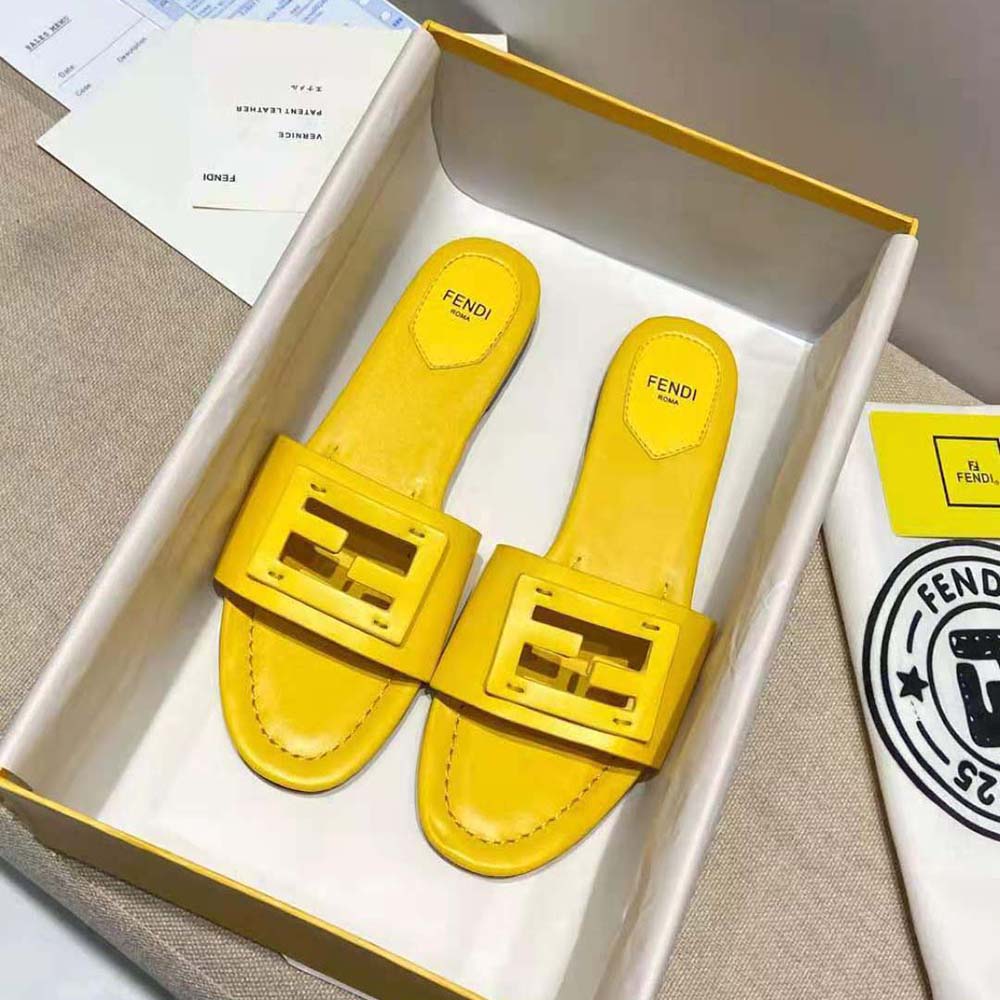 Fendi Women Signature Yellow Leather Slides in 0.4 inches Heel Height - image 6