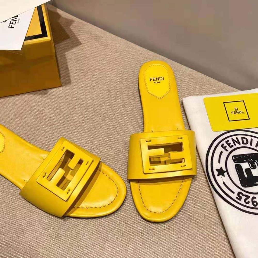 Fendi Women Signature Yellow Leather Slides in 0.4 inches Heel Height - image 5