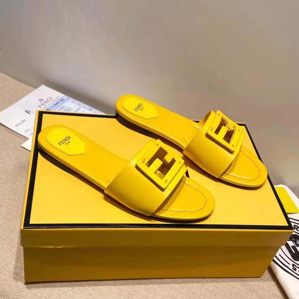 Fendi Women Signature Yellow Leather Slides in 0.4 inches Heel Height - image 4