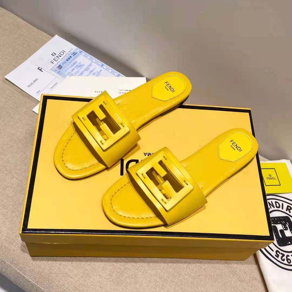 Top view of Fendi Women Signature Yellow Leather Slides slip-on silhouette