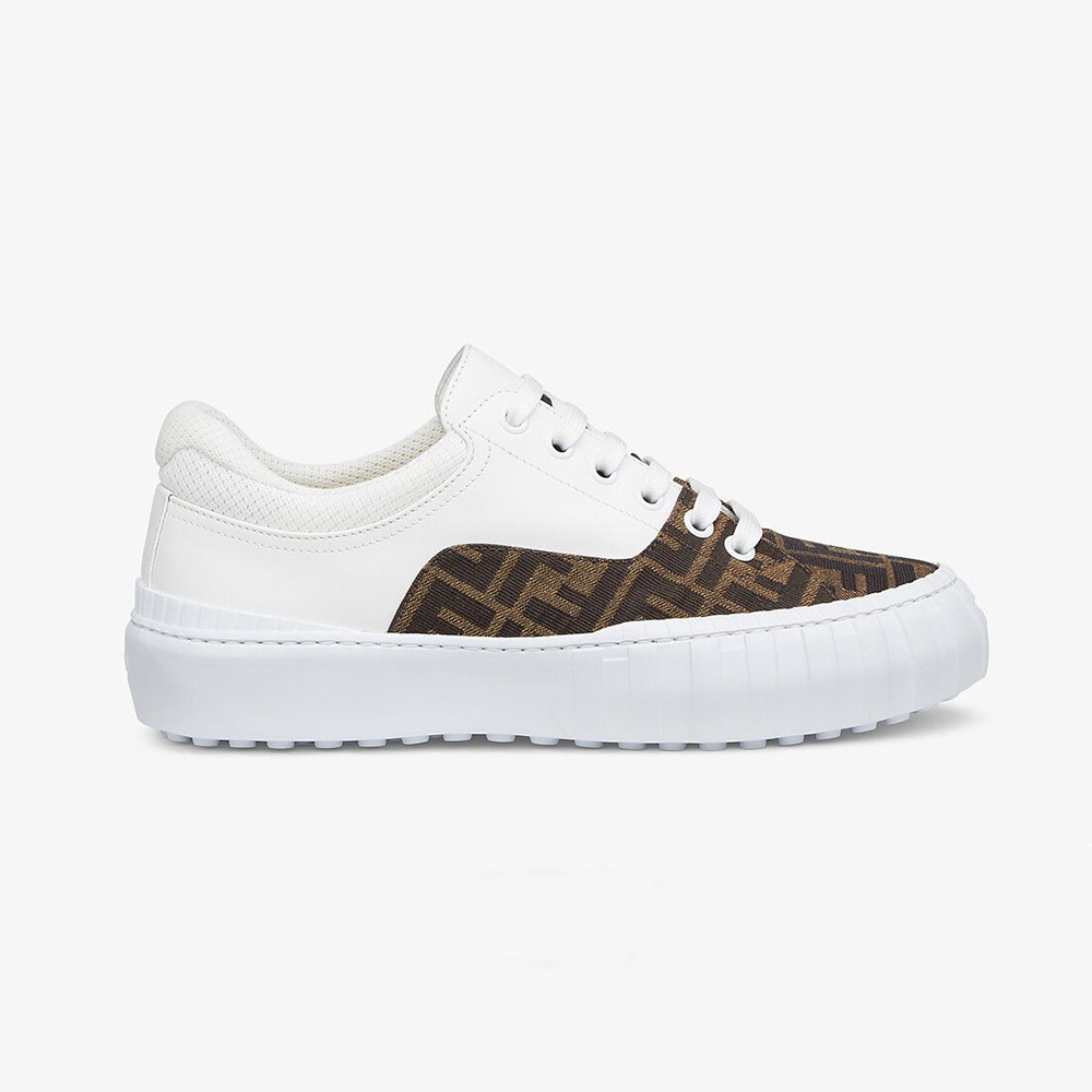 Side view of Fendi Women Sneakers Brown Fabric Low-Tops-White showing silhouette