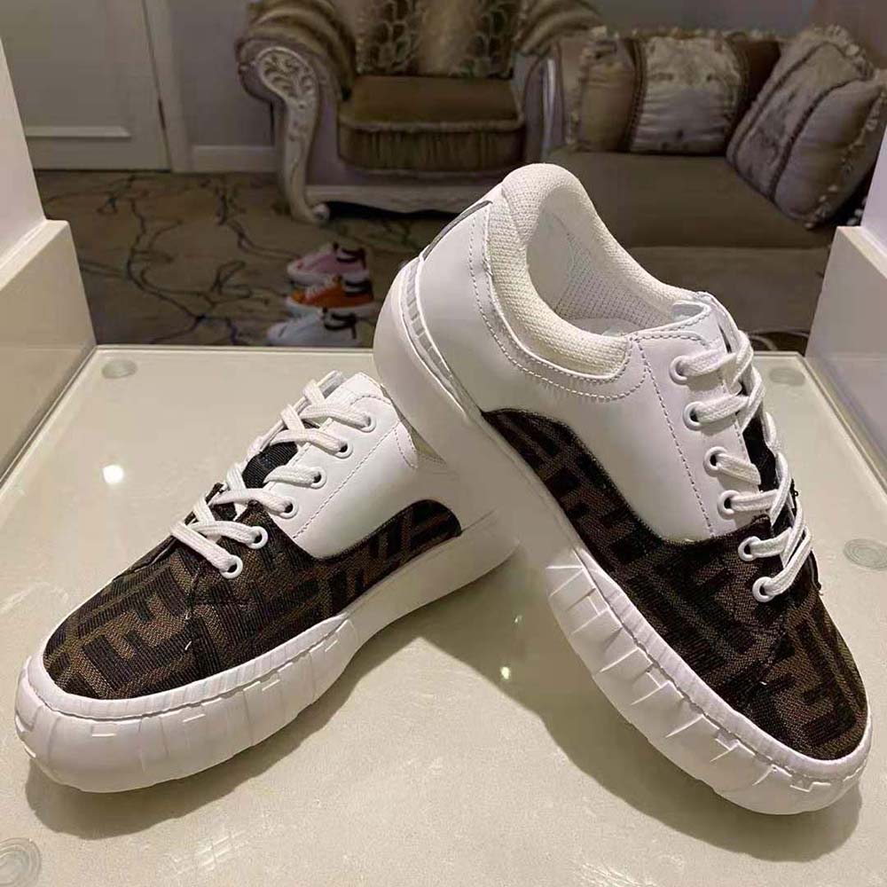 Overhead shot of Fendi Women Sneakers Brown Fabric Low-Tops-White pair