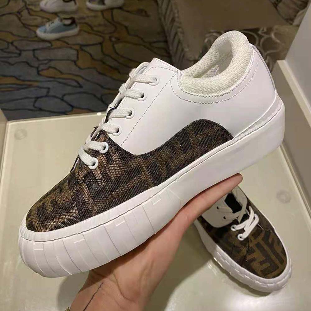 Fendi Women Sneakers Brown Fabric Low-Tops-White - image 7