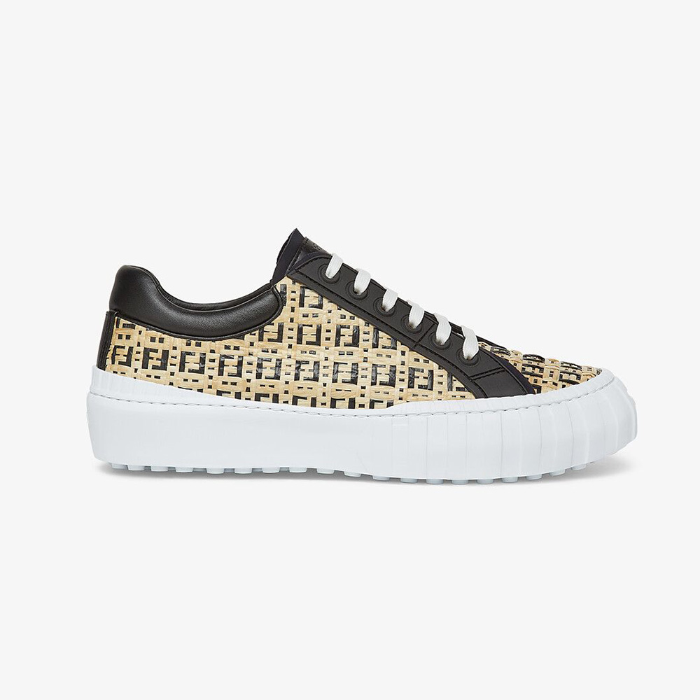 Side profile of Fendi Women Sneakers Natural Raffia Low-Tops-Beige showing woven raffia detail