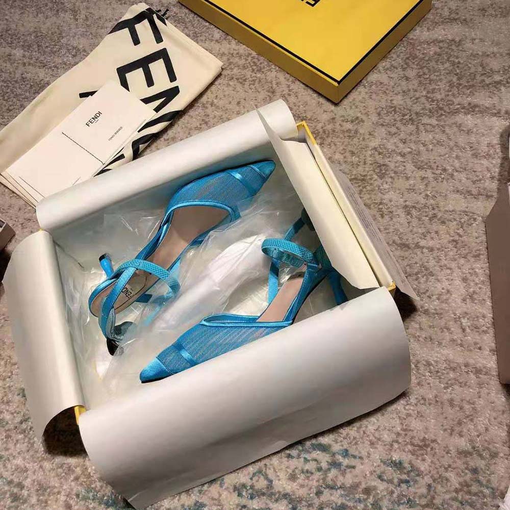 Fendi Women Turquoise Tulle and Satin Colibri Slingbacks in 80mm Heel-Blue - image 5