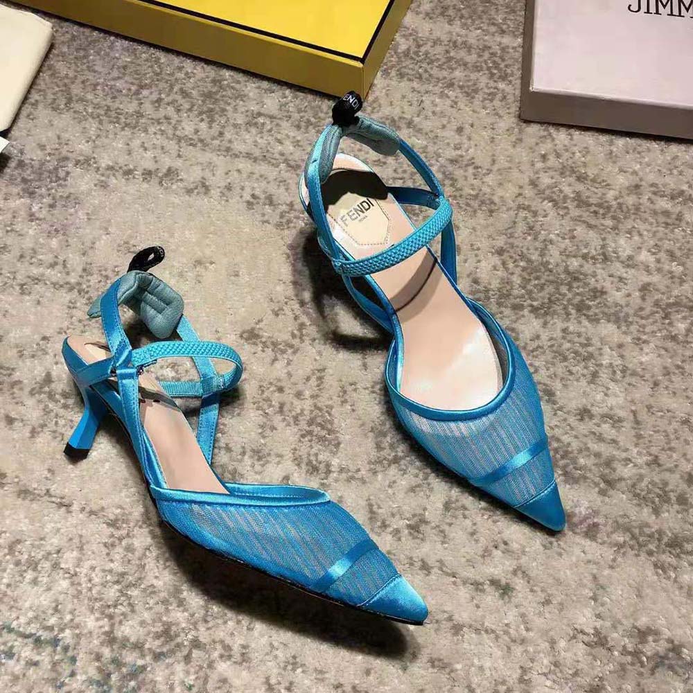 Fendi Women Turquoise Tulle and Satin Colibri Slingbacks in 80mm Heel-Blue - image 4