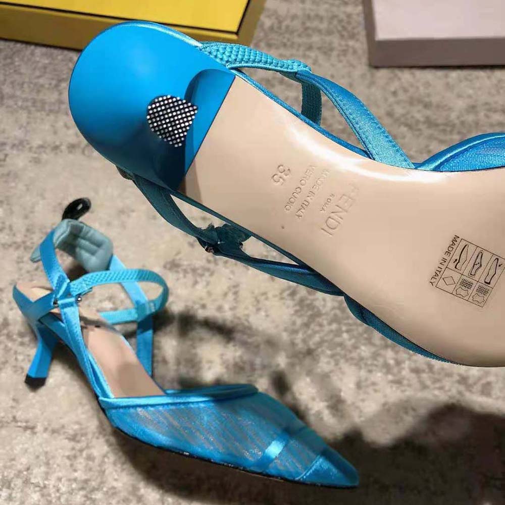 Fendi Women Turquoise Tulle and Satin Colibri Slingbacks in 80mm Heel-Blue - image 7
