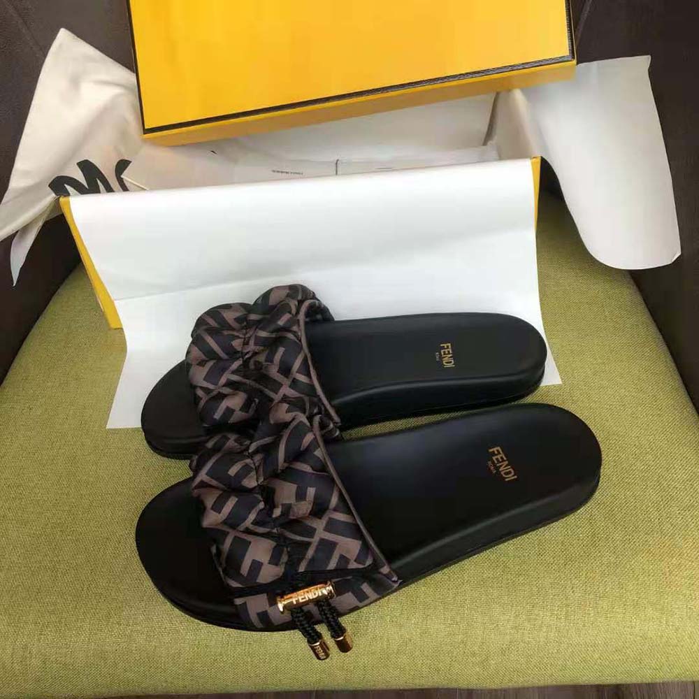 Fendi Women Vertigo Brown Satin Slides - image 5