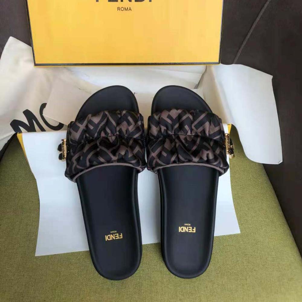 Fendi Women Vertigo Brown Satin Slides - image 6