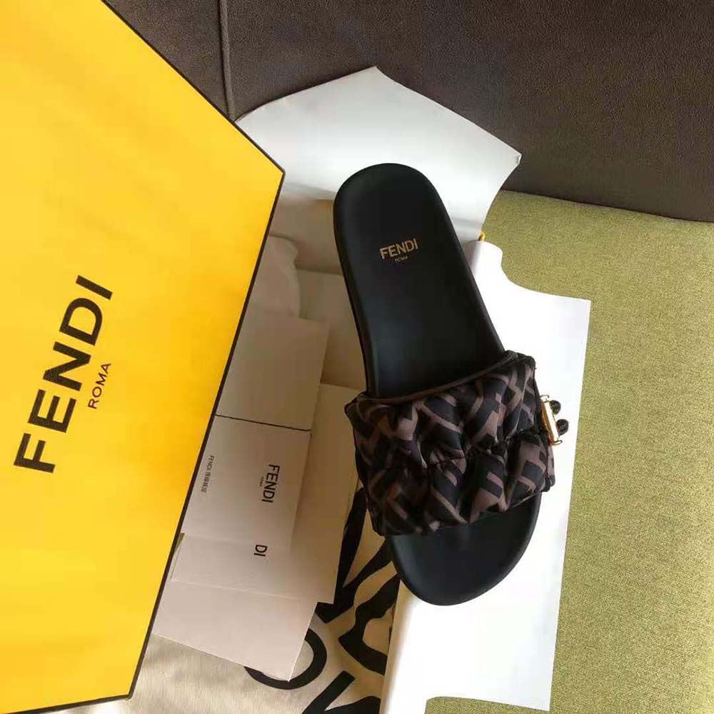 Fendi Women Vertigo Brown Satin Slides - image 7