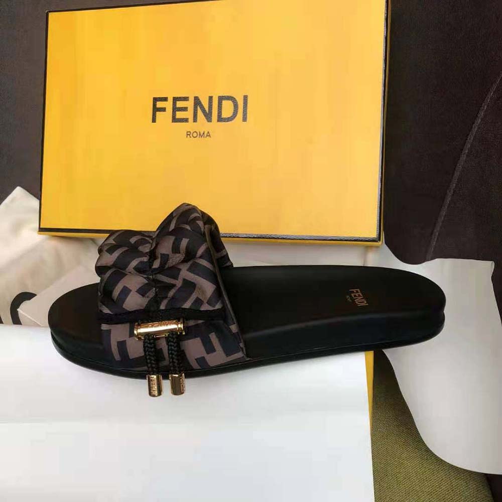 Fendi Women Vertigo Brown Satin Slides - image 8