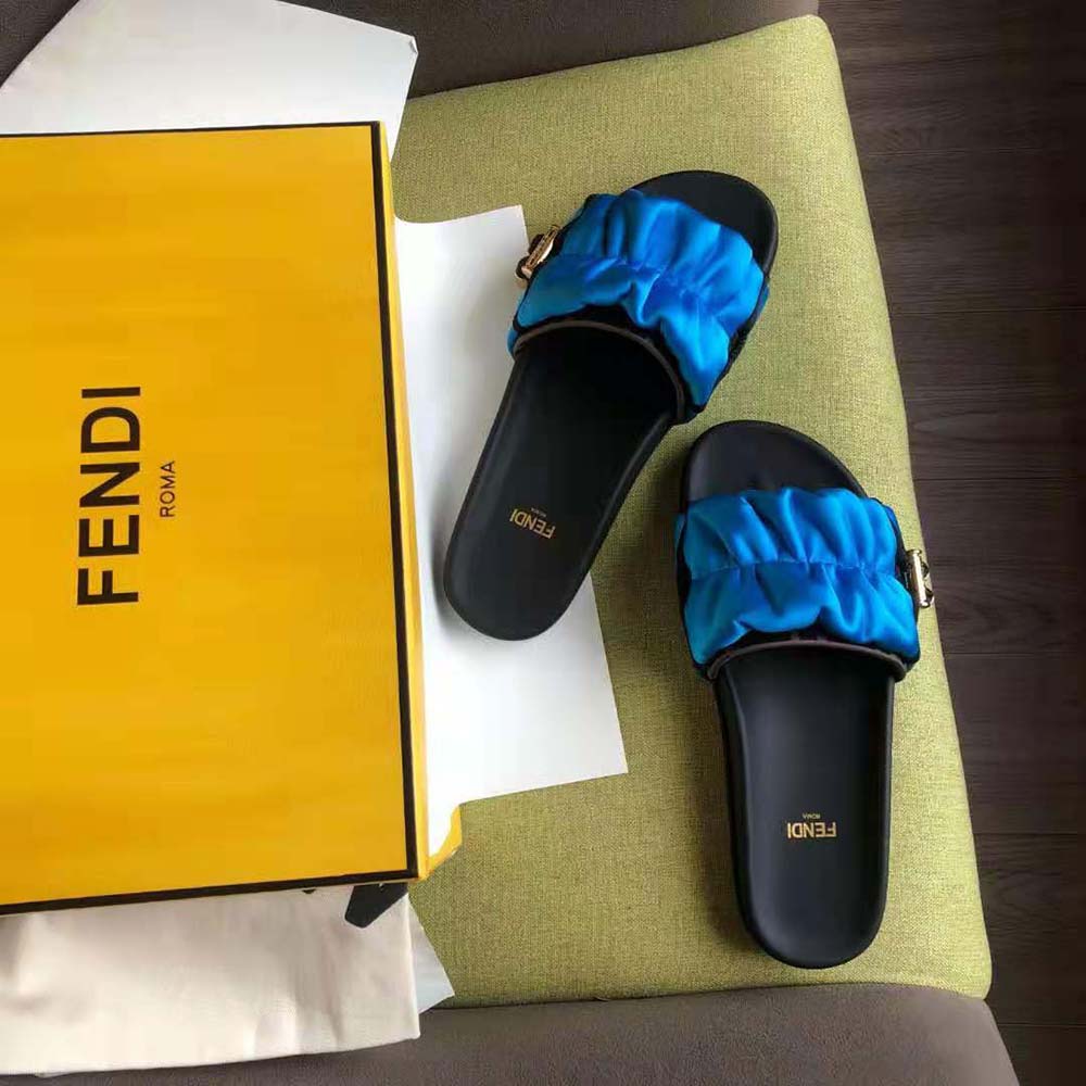 Fendi Women Vertigo Light Blue Satin Slides - image 4