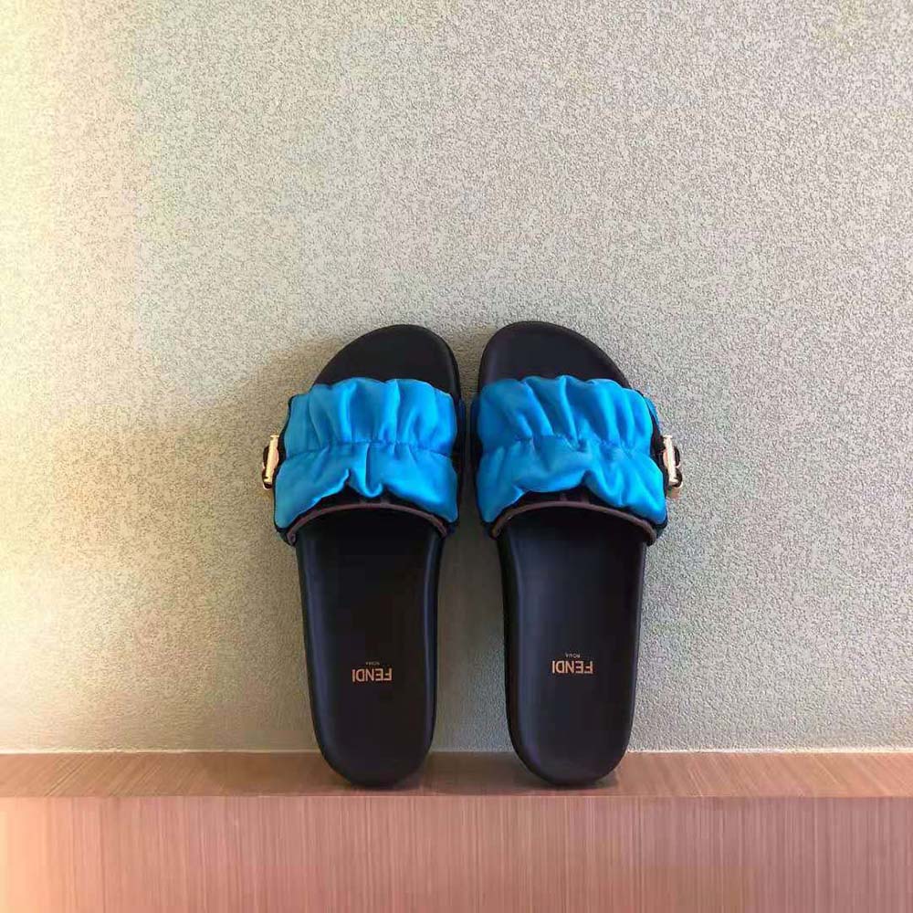 Fendi Women Vertigo Light Blue Satin Slides - image 5
