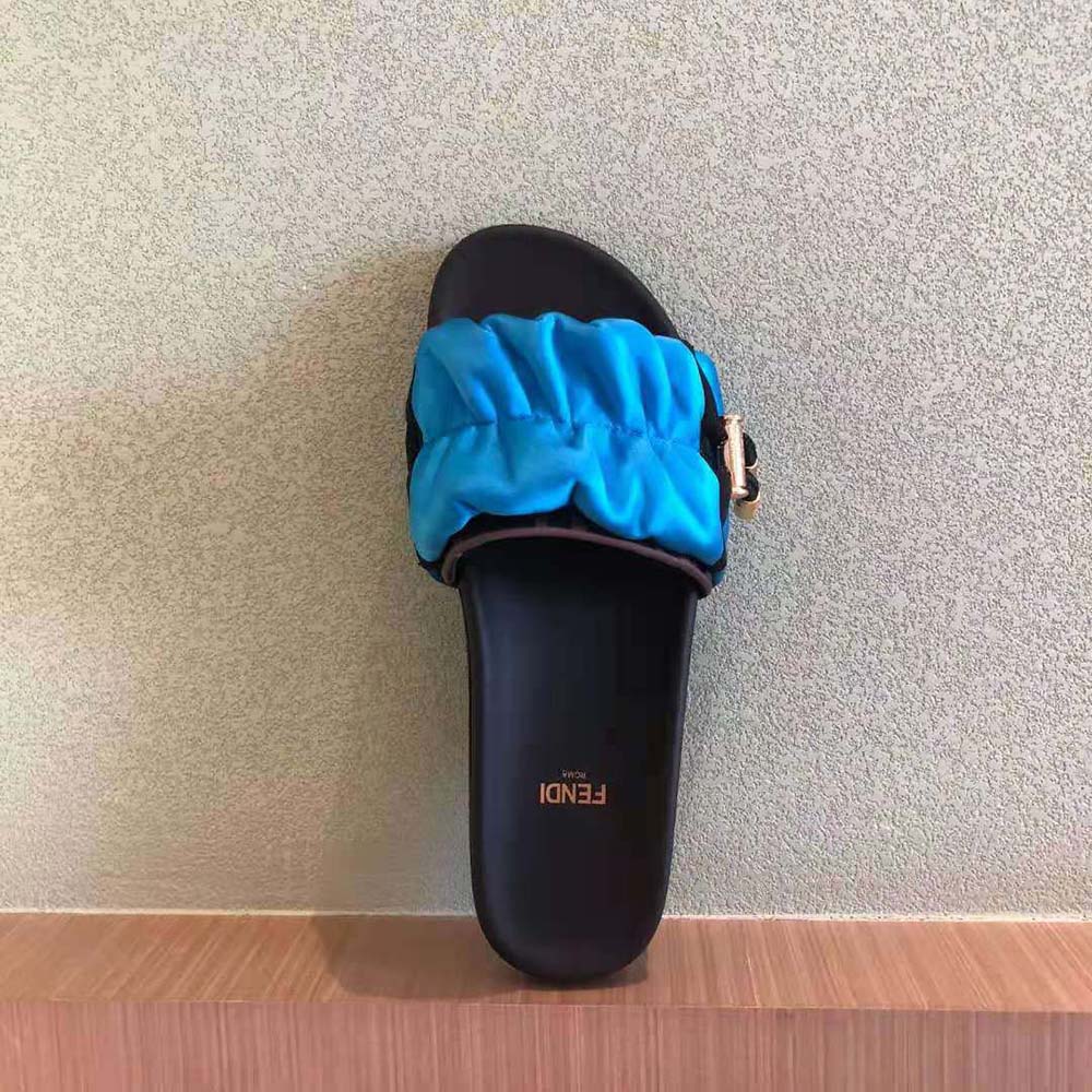 Fendi Women Vertigo Light Blue Satin Slides - image 6