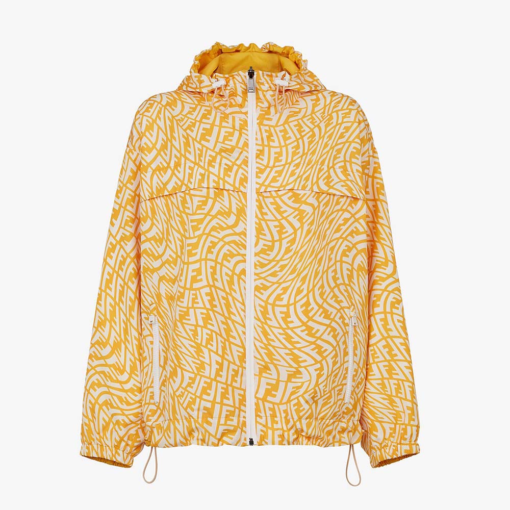 Front view of Fendi Women Windbreaker Yellow Nylon Jacket zipped up