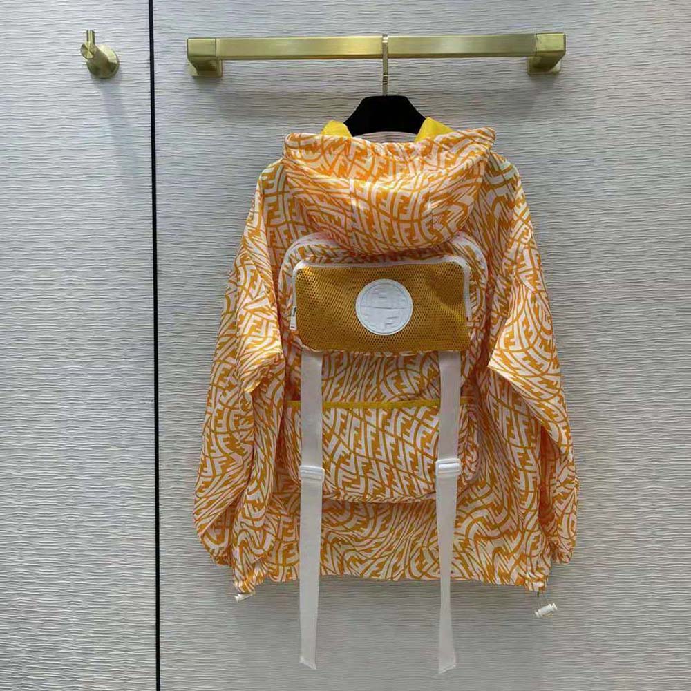 Side angle showing relaxed fit and hip length of Fendi Women Windbreaker