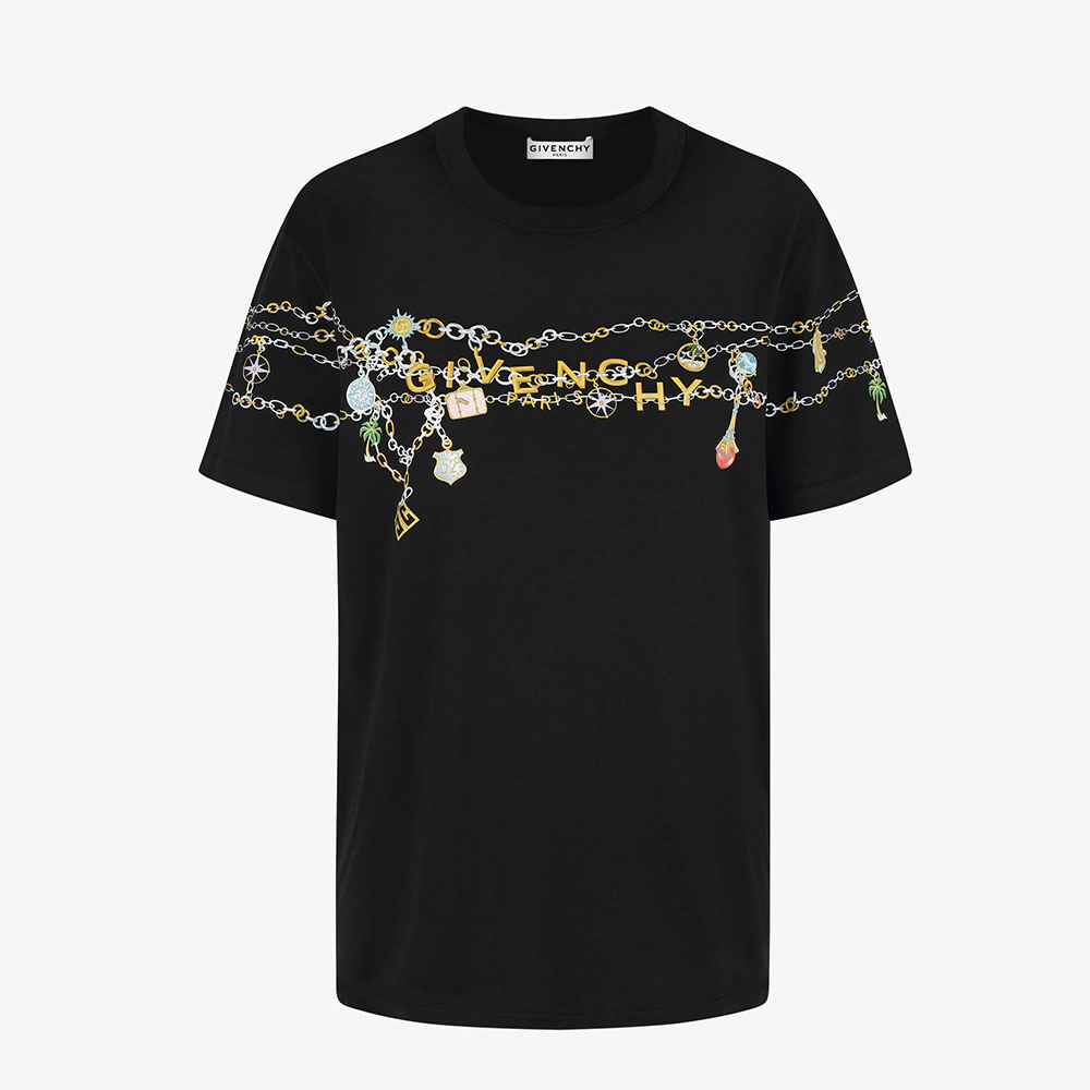 Front view of Givenchy Women Charms Masculine T-shirt-Black showing relaxed fit
