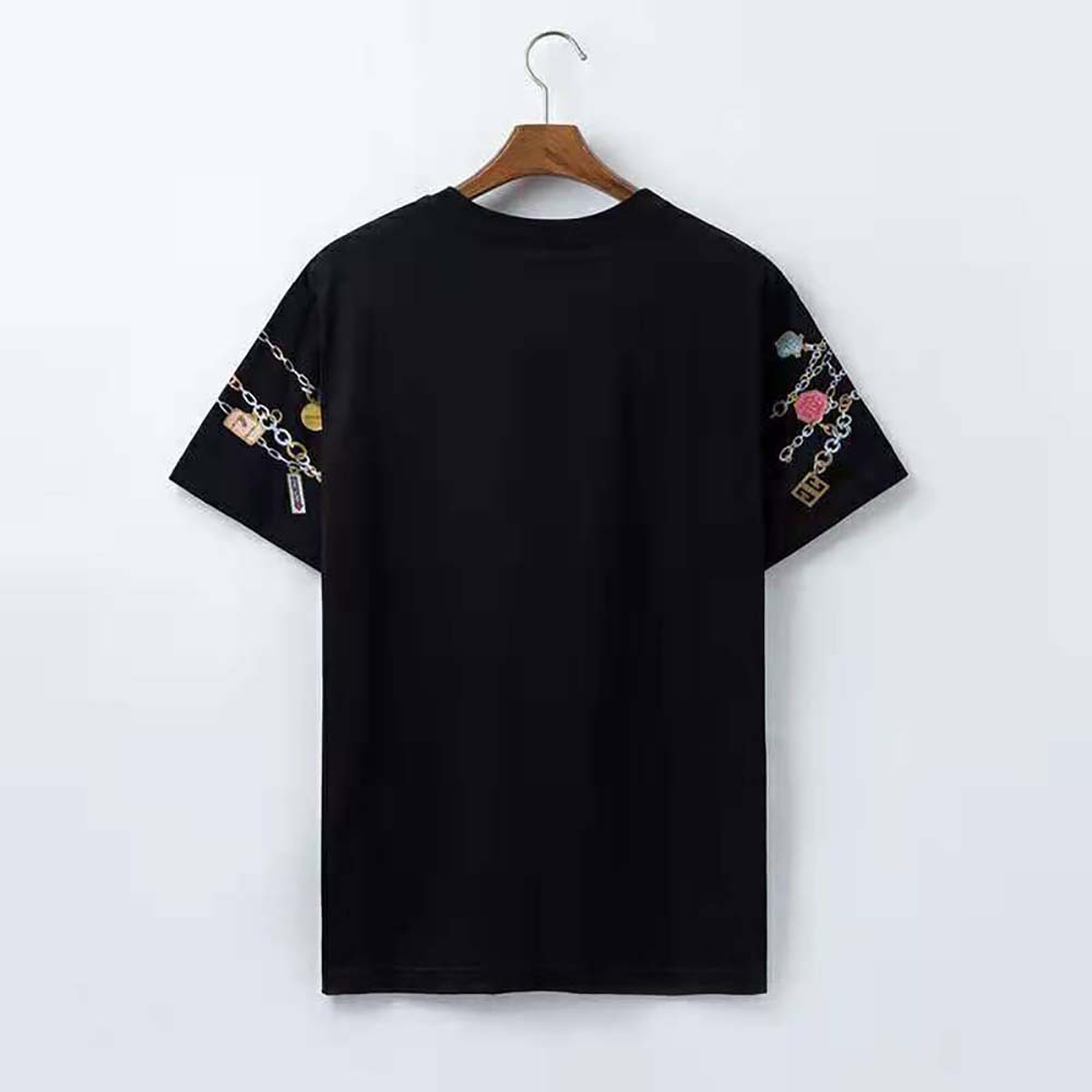 Side angle of Givenchy Women Charms Masculine T-shirt-Black highlighting fabric texture