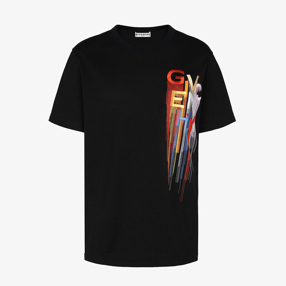 Front view of Givenchy Men Multicolored Embroidered T-shirt showing vibrant embroidery