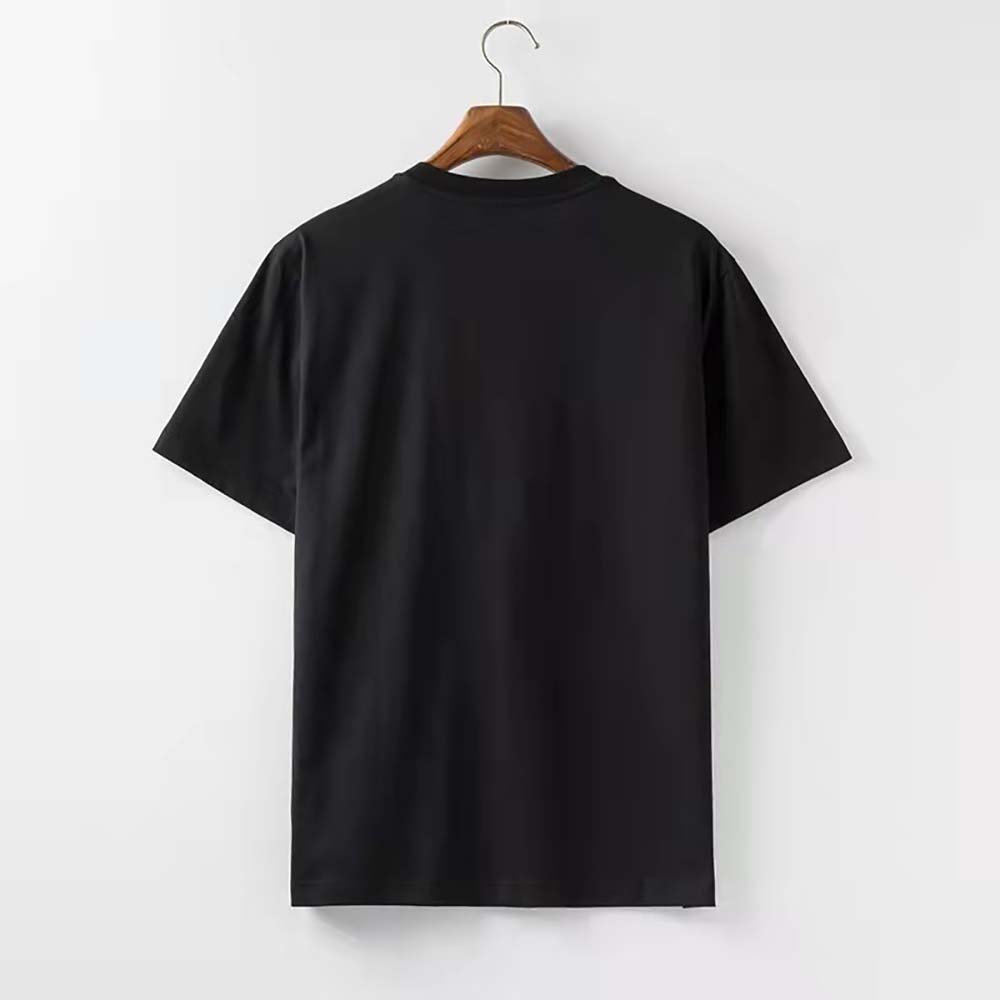 Side angle of black Givenchy Men Multicolored Embroidered T-shirt fabric texture