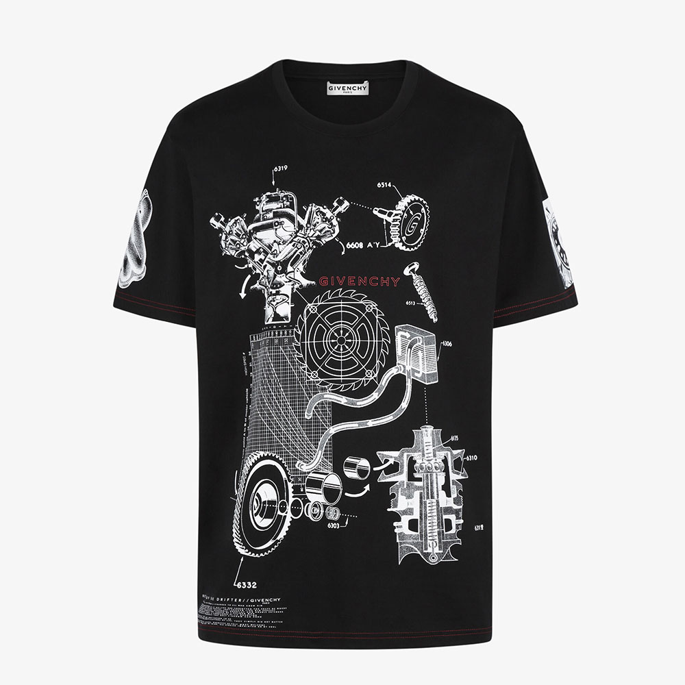 Front view of Givenchy Women Schematics T-shirt with red logo on chest