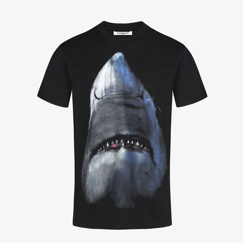 Front view of Givenchy Men Shark Printed T-shirt with shark chest print