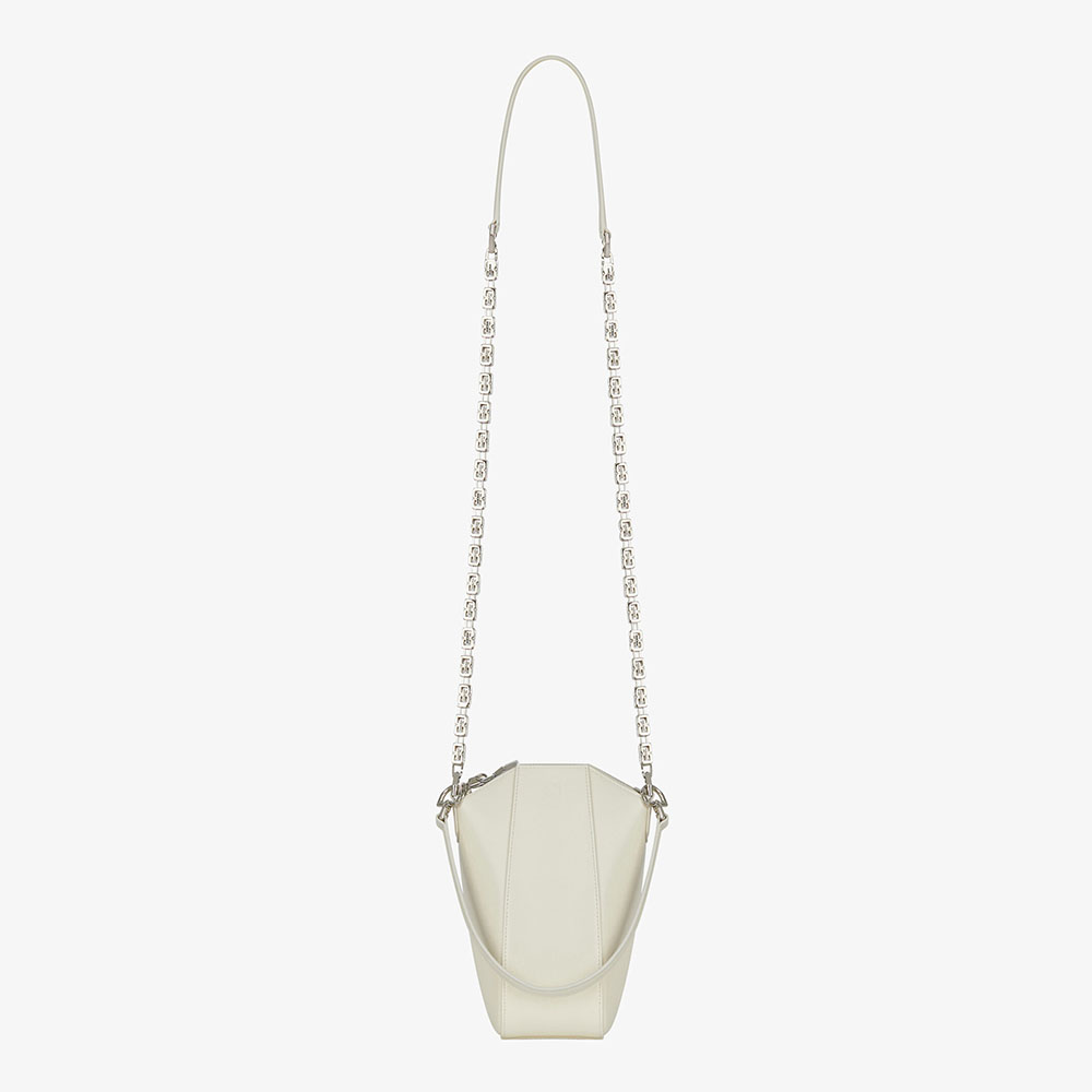 Front angle of Givenchy Women Mini Antigona Vertical Bag in Box Leather-White