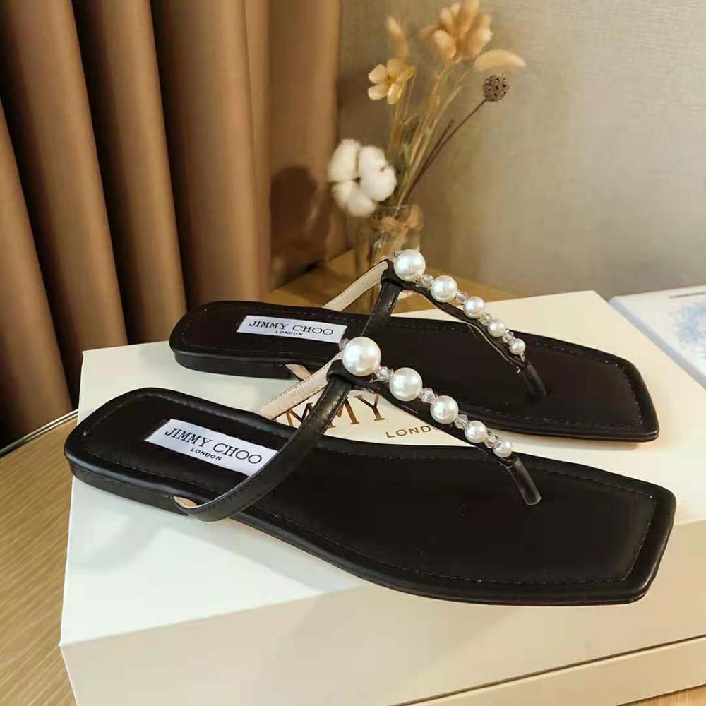 Top view of Jimmy Choo Women Alaina Flat Black Nappa Leather Flats showing silhouette